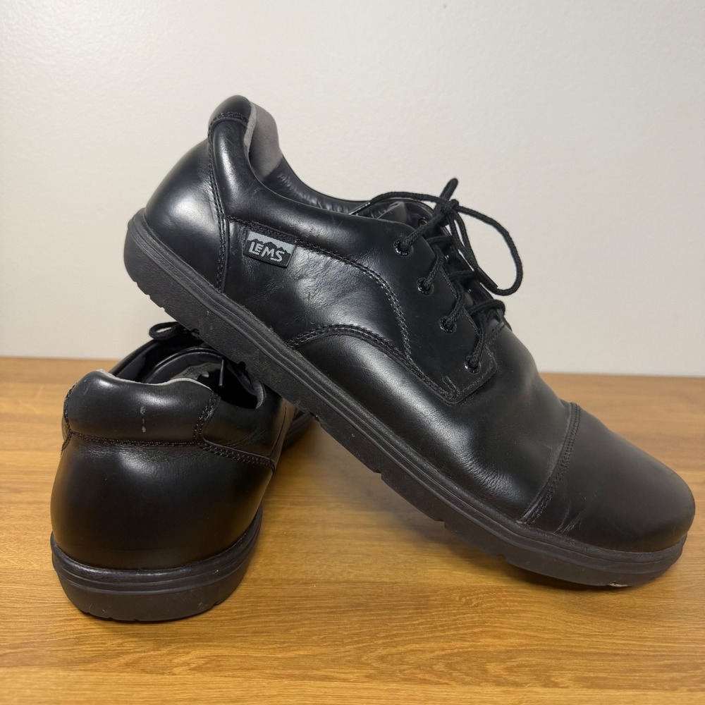 Lems Nine2Five Men 12 Black Leather Minimalist Zero Drop Barefoot Dress Shoes